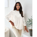 Aliexpress new arrival: round neck long sleeve ruffle collar pleated top blouse