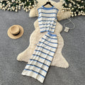Pure desire style stripesknittingeleganttwo-piece set women's summer sleeveless vest high waist skirt work clothingelegantsuit