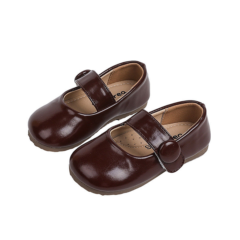 Vancahao fashionable and stylish girls' british-inspired leather shoes, new autumn  korean style soft-soled flats for children