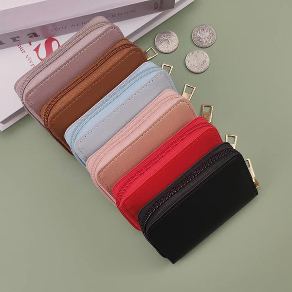 Fashion Organ Card Space Bag Multi-Card Space Card Page Women's Card Men's Card Clip Zipper Card Holder Credit Card Bag PU Leather