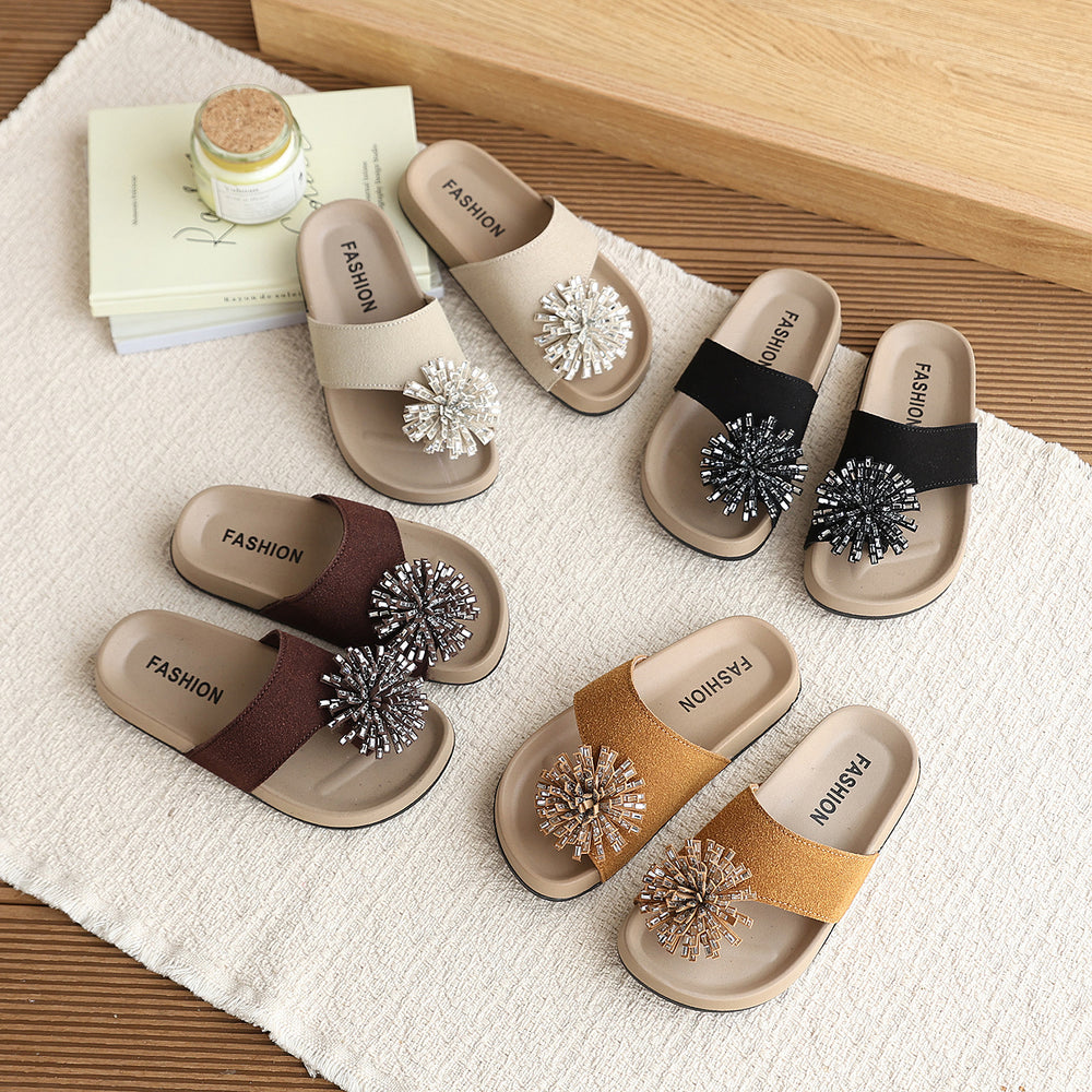 Girls' fireworks flip-flops - new summer collection, korean style outdoor sandals, fashionable soft-soled beach shoes for kids