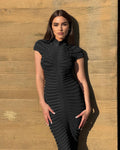 autumn european and american style fashion short sleeve crew neck slim fit dress sexy nightclub club knitted maxi dress
