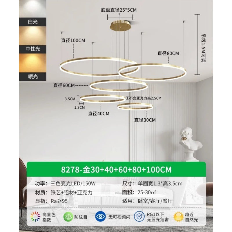 Circle of Light Living Room Chandelier French Postmodern Simple Light Luxury Dining Room Light Duplex Circle Hall Lighting 1