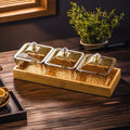 【with lid】3-compartment fruit platter - amber + wooden tray, thickened plastic