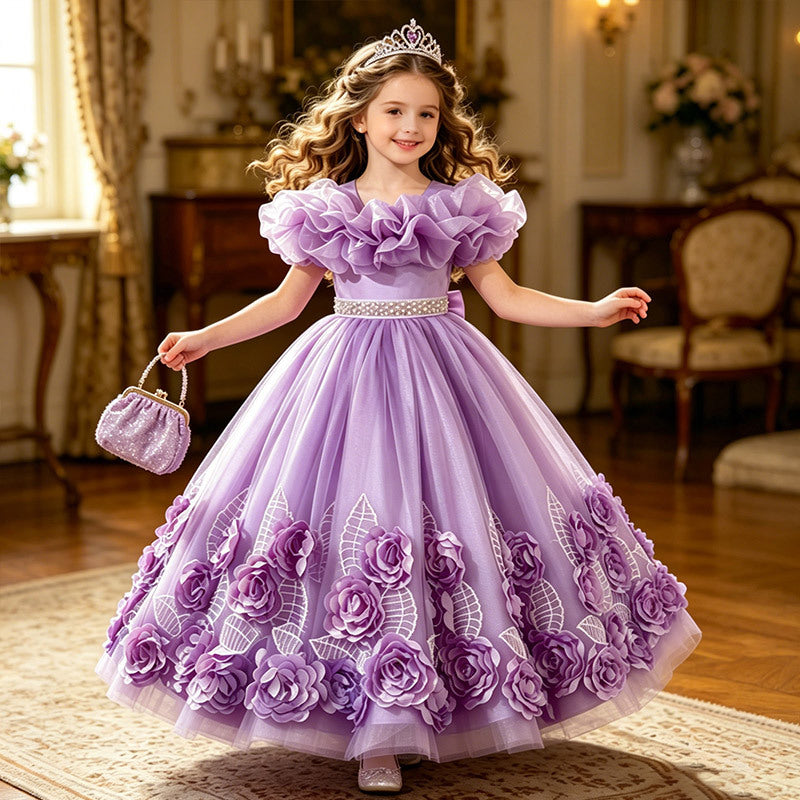Girl dressexportgirl dress mesh birthday princess dress kids flower tutu dress flower girl wedding dress
