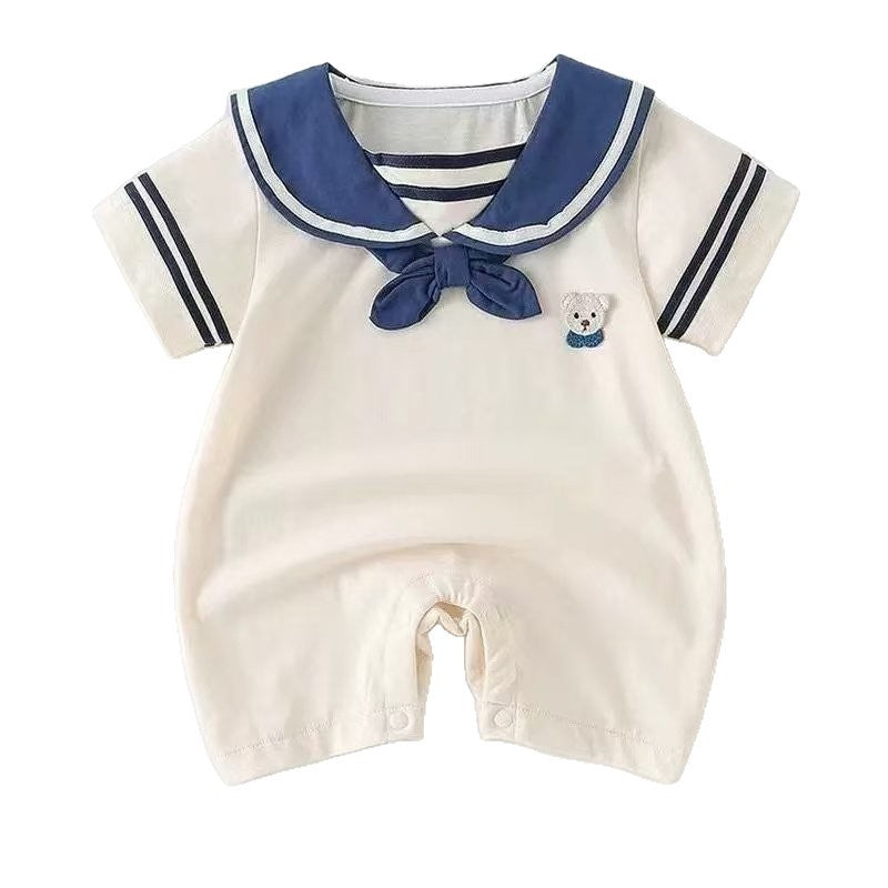 Summer infant clothes newborn full month hundred days 0-2 years bodysuit preppy style letter fake two-piece short romper