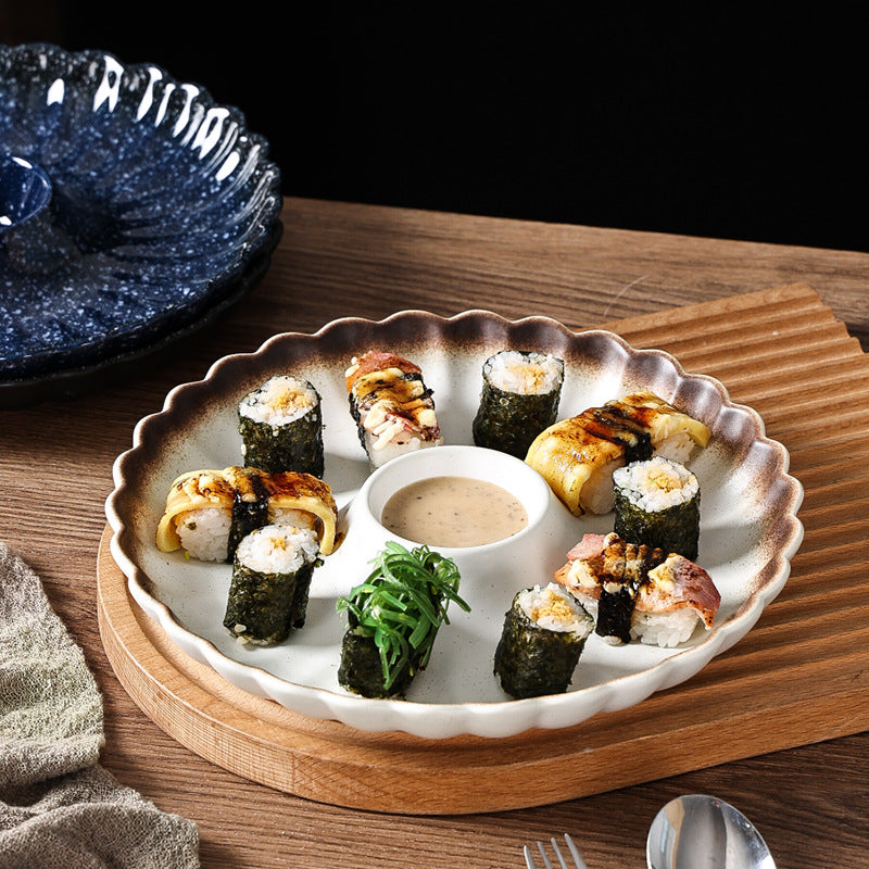 Japanese retrostylish ceramic dessert plate, family restaurant, new year's eve dinner, dumpling platter, snack, roast duck plate