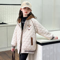 Girls' cotton-padded jacket, new  collection, autumn/winter outerwear for mid-to-large children, fleece-lined and extra thick, stylish and trendy, warm top for girls