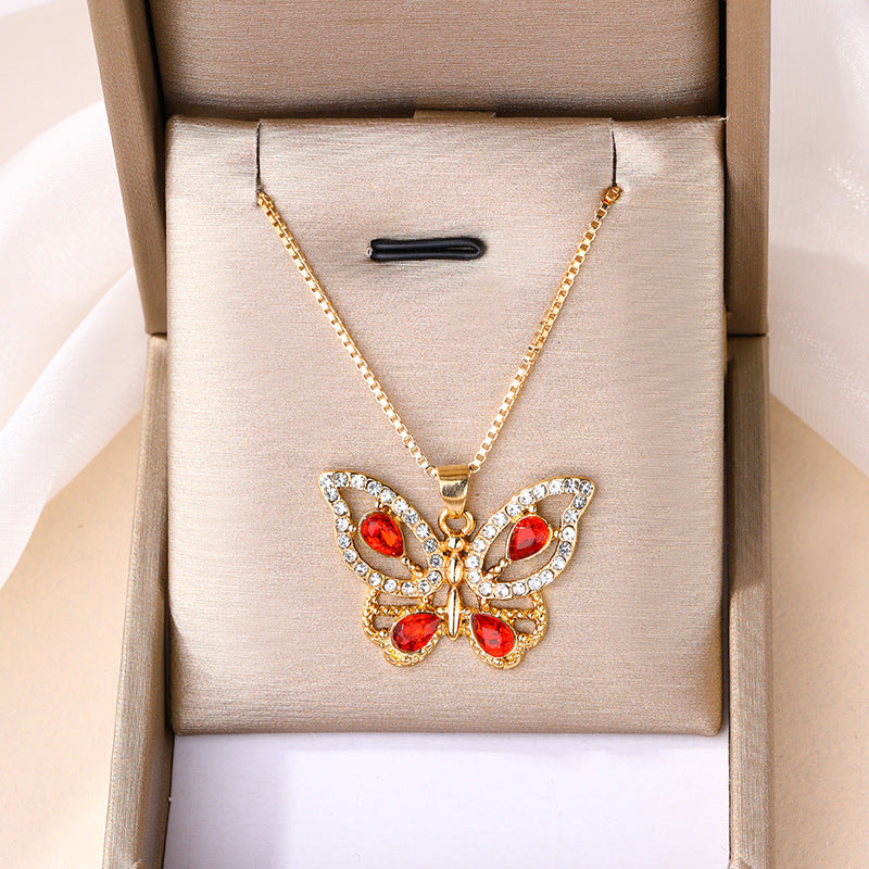 Wholesale alloy butterfly necklace with diamond accents - new european and american cross-border jewelry, statement pendant, minimalist and versatile women's choker