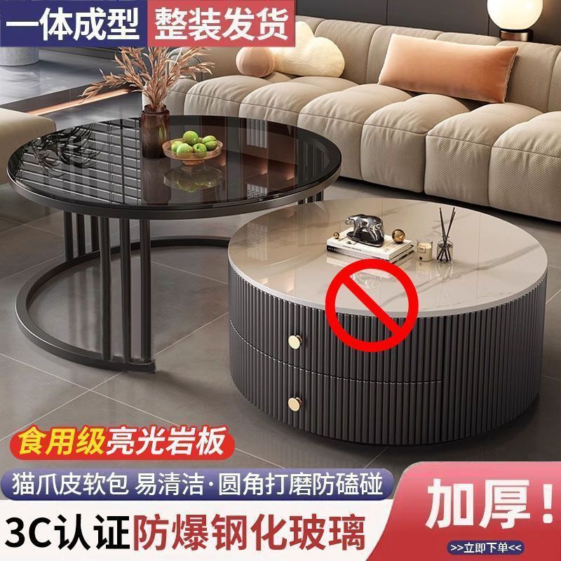 Rock slab coffee table modern casual solid wood round small apartment coffee table living room accessible luxuryfor home normcore folding marble