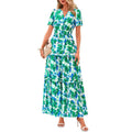 european and american retro floral short-sleeve v-neck dress - women's  summer new arrival a-line flowy vacation dress