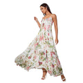 spring/summer european and american independent website  new arrival: fresh and chic printed maxi swing dress with spaghetti straps