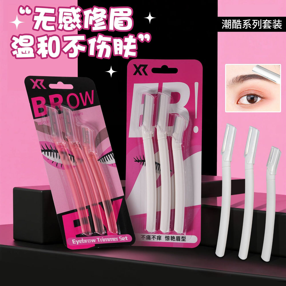 Shurmei straight handle eyebrow razor - women's stainless steel micro-blade eyebrow trimmer with protective mesh - eyebrow shaping tool set wholesale