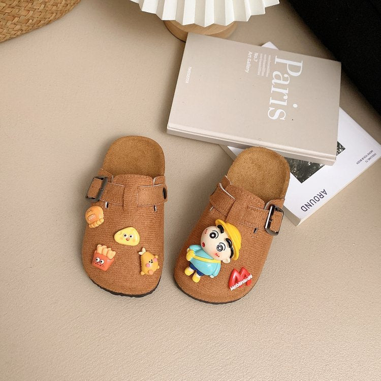 2025 new cute cartoon crayon shin-chan thick-soled children's birkenstock-style sandals, non-slip retro closed-toe slippers for boys and girls
