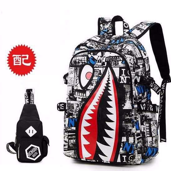 Personalized creative backpack Korean version of teen shark backpack male fashion trend primary and secondary school students campus Harajuku