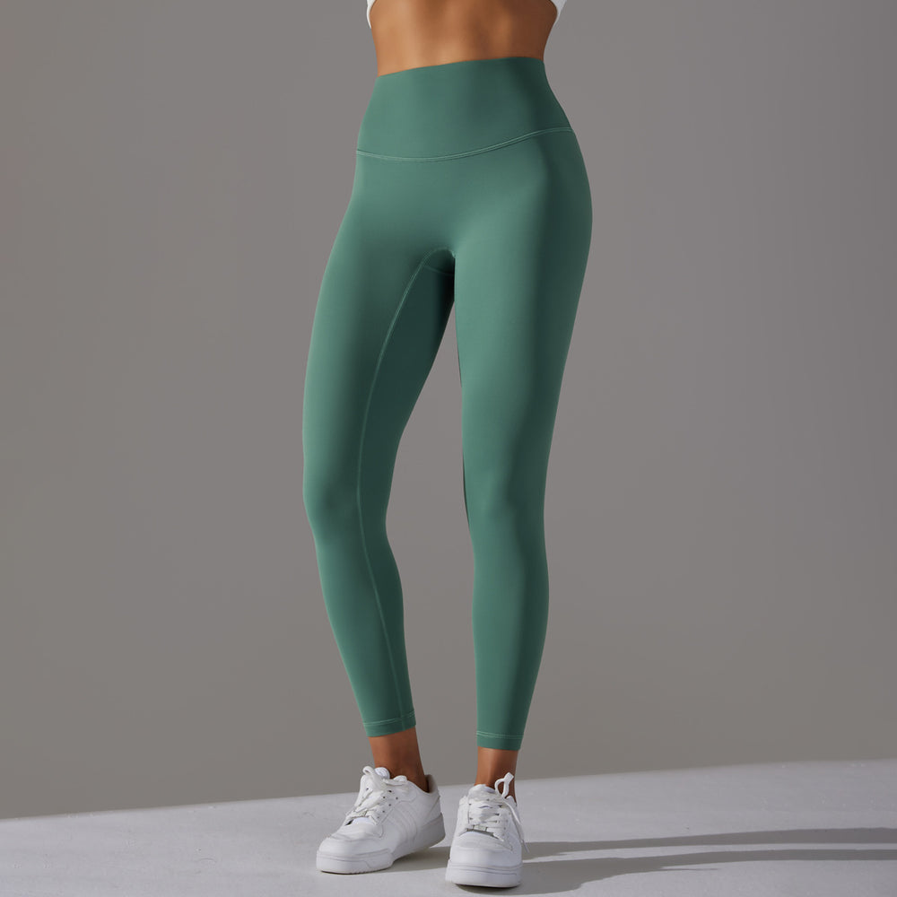 No awkward line double-sided brushed nude breathable yoga nine-point pants high waist hip lift peach tight sports fitness pants