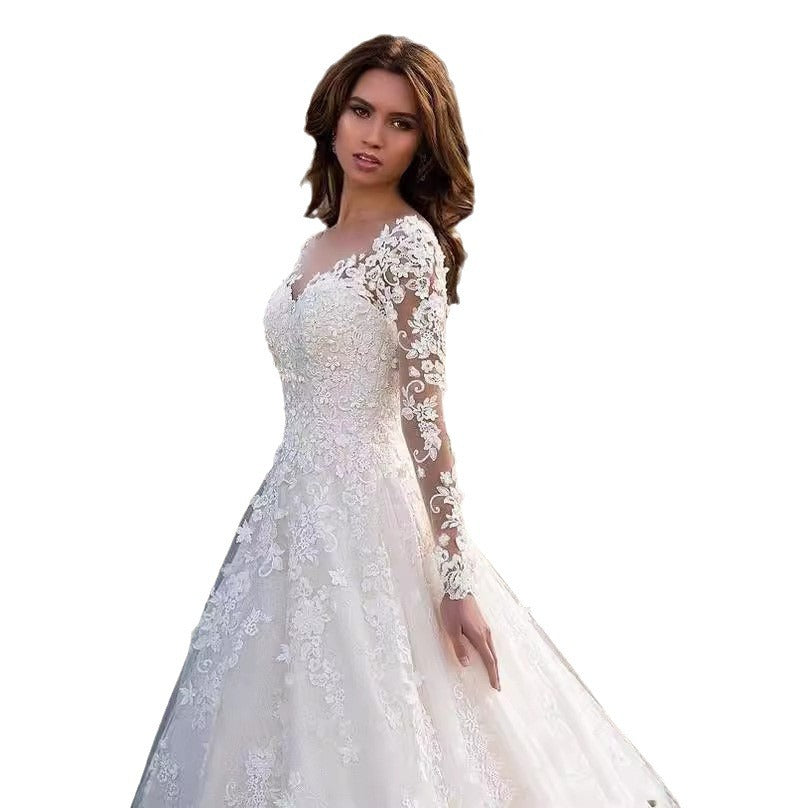 spring new arrivals: european & american style women's clothing - -ready long sleeve off-the-shoulder bridal wedding dress gown