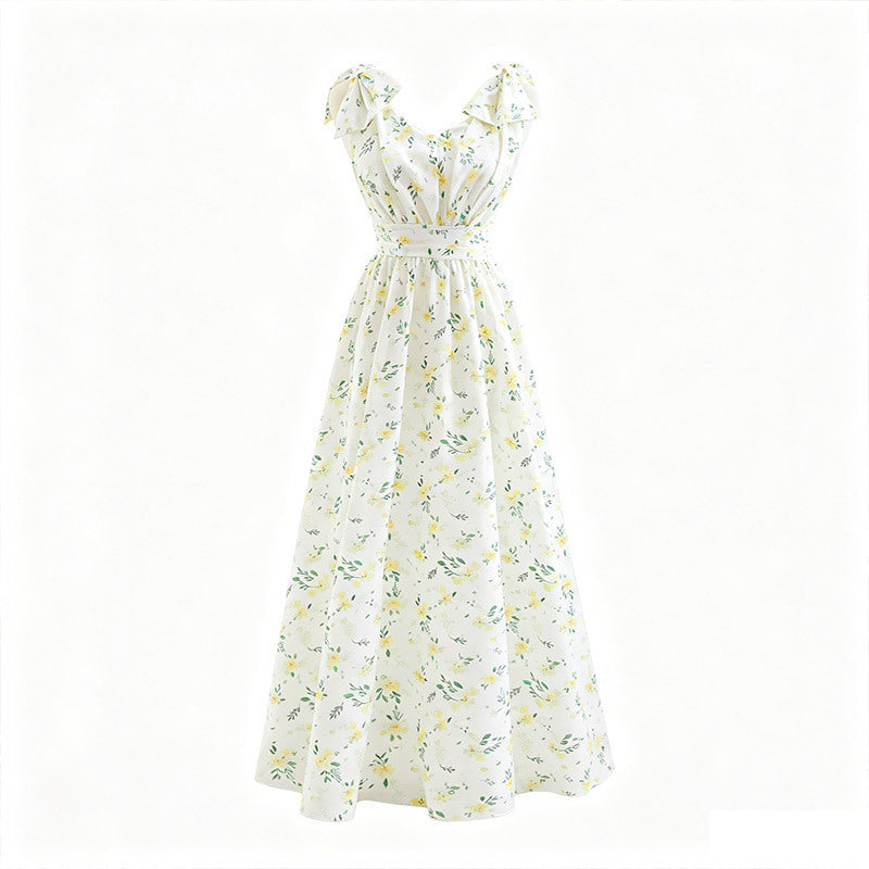 Wholesale foreign trade girls' chiffon dress - floral print, ditsy floral, maxi length, vacation style, formal dress