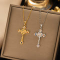 【titanium steel】necklace for women, cross-border fashion, full diamond colorful zircon cross pendant, high-end clavicle chain jewelry