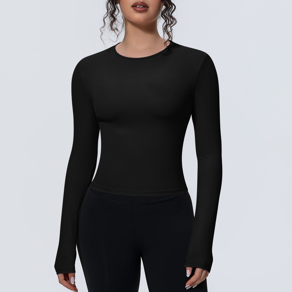 new arrival sports nude waist silmlong sleeves breathable yoga clothes t-shirt running training fitness tops for women