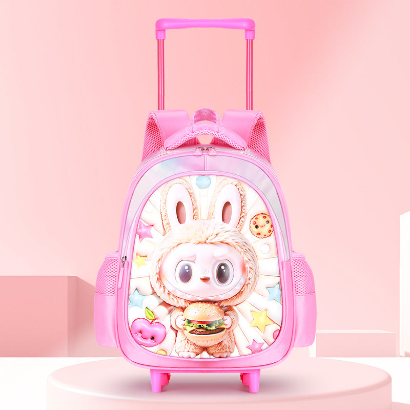 2026 new 3d dinosaur kindergarten trolley backpack - large capacity, lightweight, and easy-push cart backpack