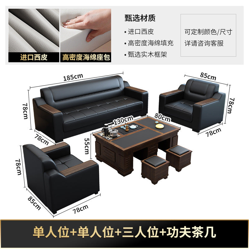 Office sofa minimalist modern coffee table set business genuine leather office sofa for office area reception room