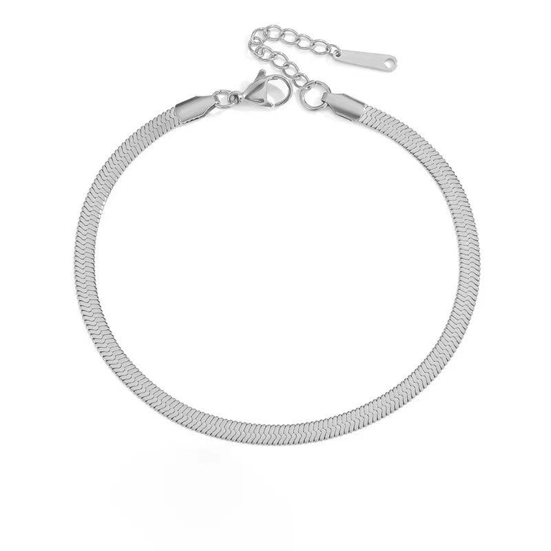 men's and women's anklets, gold-plated flat snake chain anklets, titanium steel anklets, 14k gold titanium steel anklets wholesale
