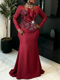 Autumn new arrival: sequin & beaded party dress - 3d floral, slim-fit, patchwork long sleeve, elegant banquet gown