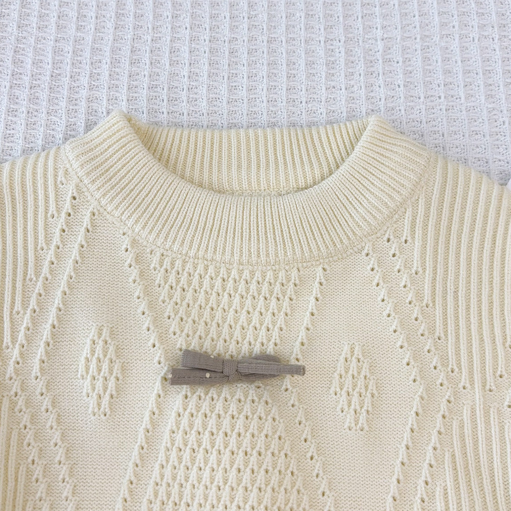 New autumn/winter girls' korean style knitted sweater set: bowknot long-sleeve pullover top and midi skirt two-piece outfit