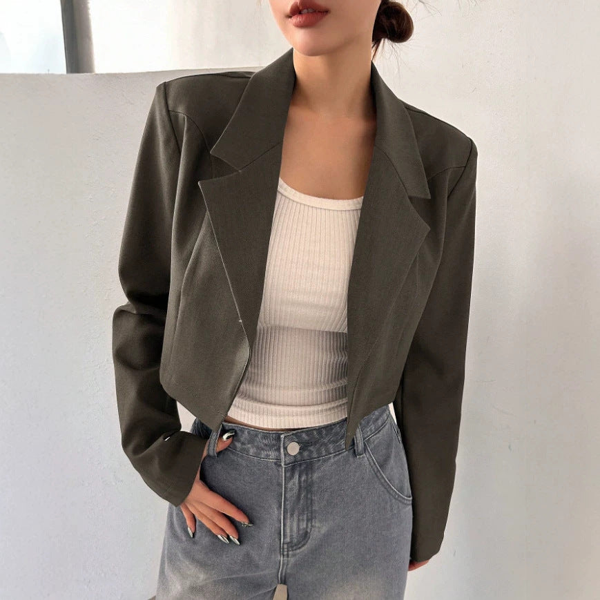 autumn new women's short fashion outerwear high-waisted cropped blazer - new high-end versatile spring style