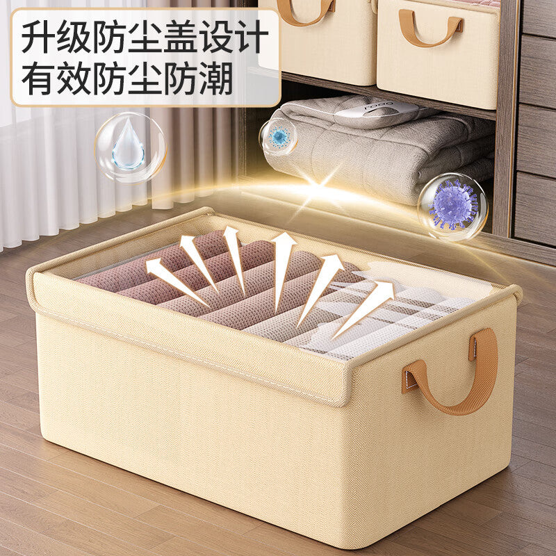 Clothes storage box Household wardrobe Foldable fabric finishing box for clothes and pants Large capacity storage basket with lid