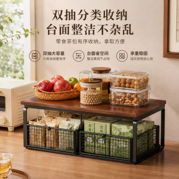 Desktop storage rack cup holder cup storage handy gadget drawer dining table side counter snack multi-layer tea bag tea cup