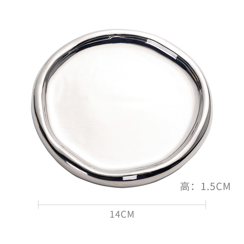 Byron ins electroplated silver tray photo props jewelry storage tray display tray accessible luxury ceramic jewelry ornaments