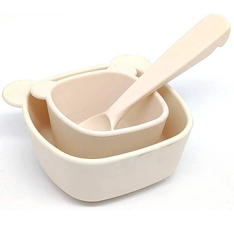 Cross-border bear training complementary food bowl children's silicone bowl feeding tableware 2-piece set with suction cup anti-drop feeding tableware