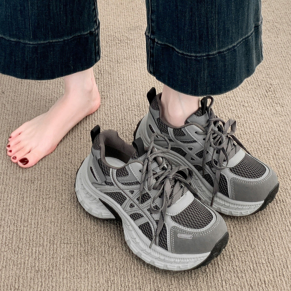 Chunky platform sneakers for women - 2026 spring new arrival: breathable mesh, lightweight, height-boosting, casual athletic running shoes for petite women