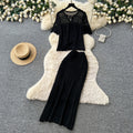 Gentle and lazy style stereo flower embroiderlong sleevesshirt suspender skirttwo-piece setfemaleautumslimming lookelegant