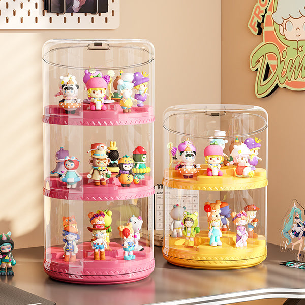Rotating blind box display box POP MART round transparent storage box dust rack multi-layer display cabinet stack