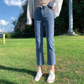 Commutingstraight-leg pants hot-selling new arrivalcasual denim nine-point pants easiest for matchhigh waistslimming look hip-lifting washed jeans