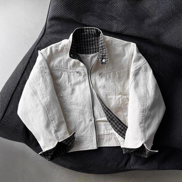 Washed canvas large size coat girls spring and autumn new American wear retro stand-up collar fashion casual jacket top