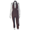European and american style ins cross-border women's small-leg sports commuter jumpsuit v-neck strap silm pure color trendy jumpsuit