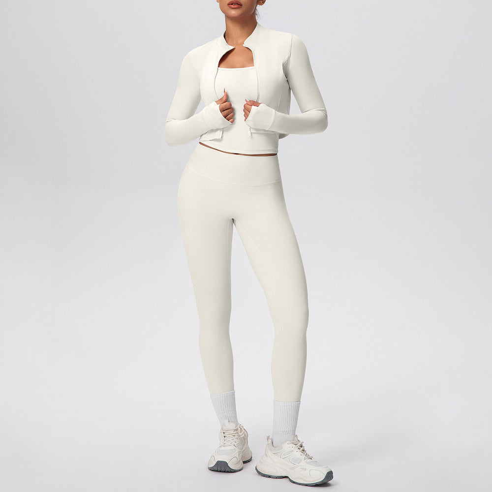 pure color brushed tight tank top nine-point long three-piece sports running fitness yoga suit
