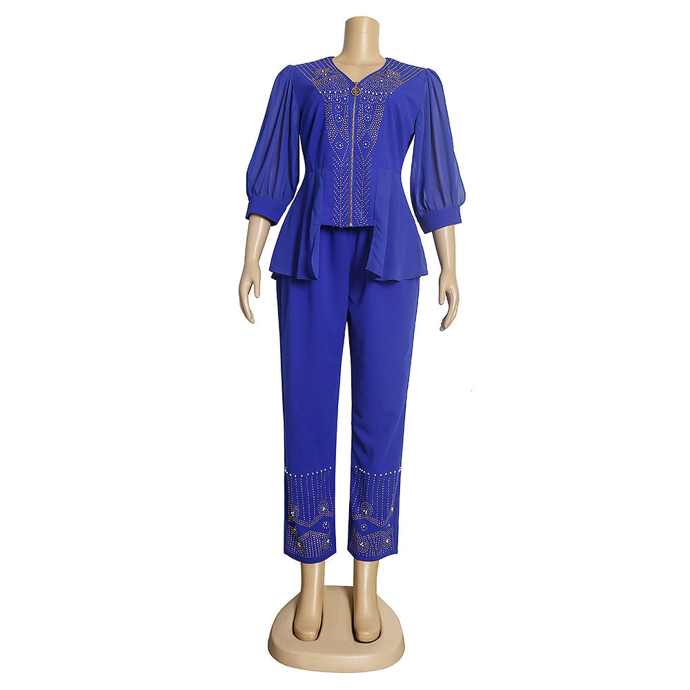 Aliexpress  style slim-fit office lady two-piece set: top and pants, european and american  foreign trade plus size women's clothing