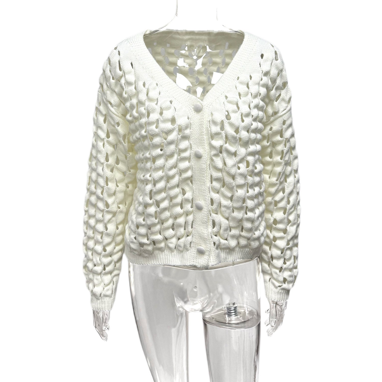 Europe, America and 2025 new women's clothing fashion high-end sense hole hollow knitted cardigan wholesale