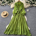Frenchretro lapel lantern sleeve sequindress women's summerk-style strap waist slimming look long skirt work clothing