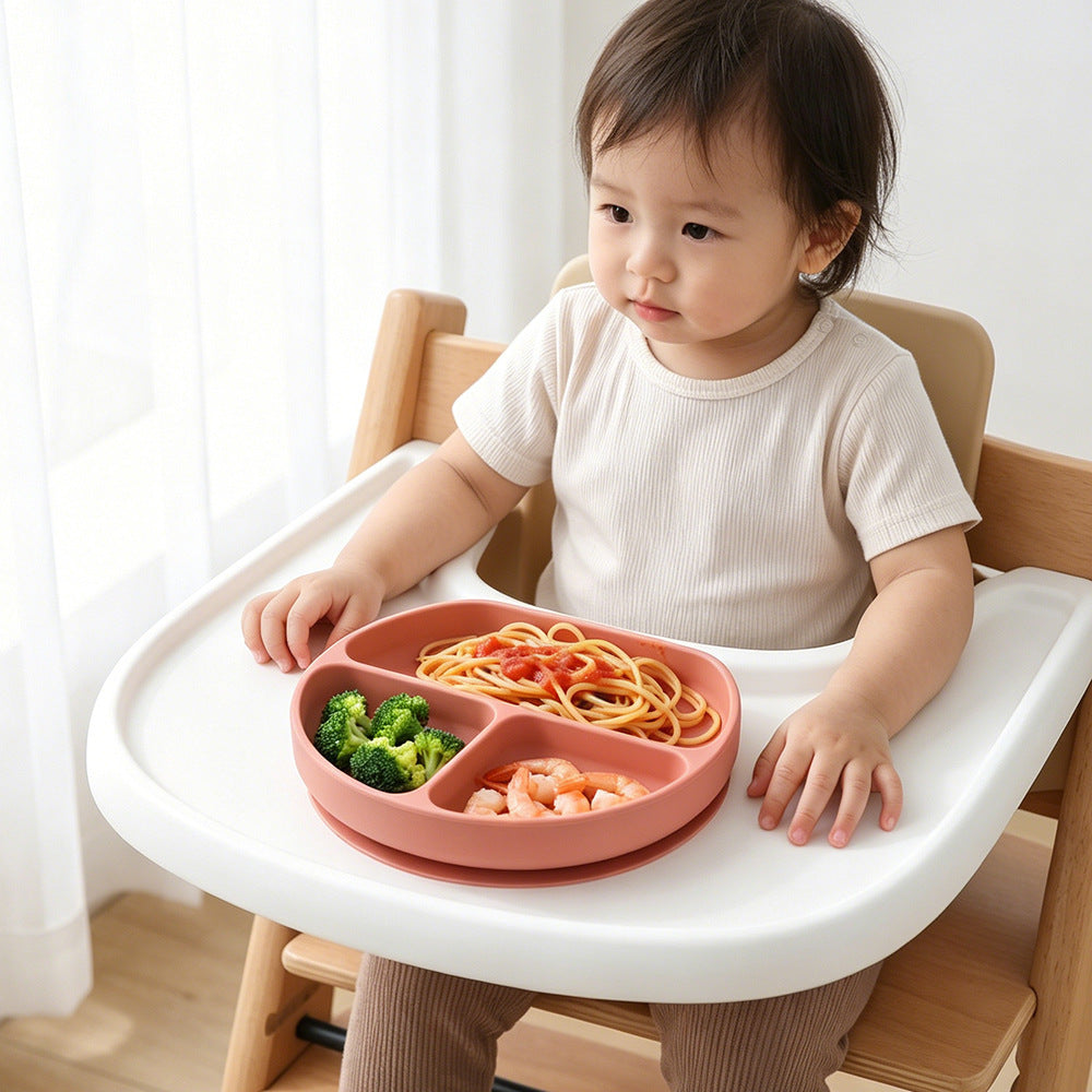 Kids food grade silicone divided dinner plate kids tableware anti-fall food plate baby anti-spill dinner plate