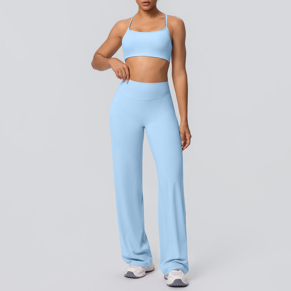 Sexy suspender back high waist hip lifting loosestraight-leg sports pants suit quick-drying running yoga fitness wear for women