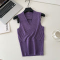 Sense of designniche style chicelegantv-neck knitting vest women's  spring and summerpure color sleeveless silmslimming looktops