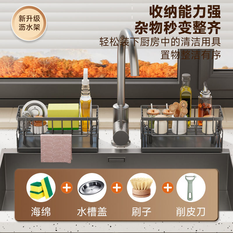Kitchen rack, cleaning ball, dishcloth, detergent, sponge, sink side storage artifact, countertop drain rack