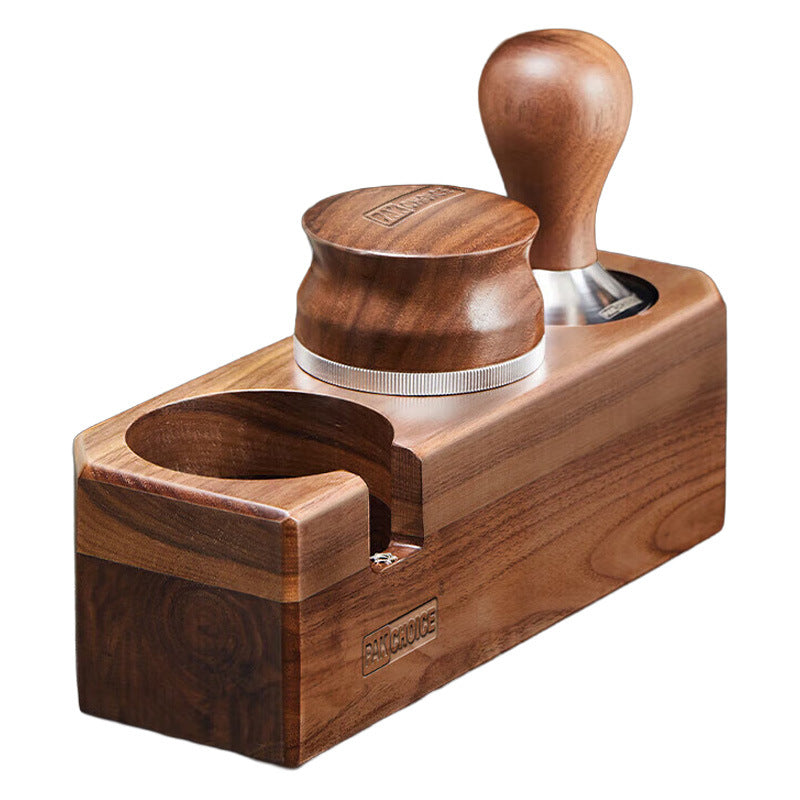 Walnut coffee tamper set - 3 piece: tamper, storage base, and accessories