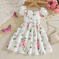 Girls' white dress for export - french style pink floral print, lantern sleeves, sweet summer princess dress for children